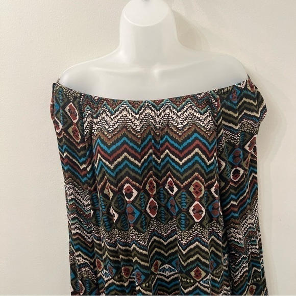 WOMEN’S Boho Retro Long Sleeve Bell Sleeve Abstract Print Dress - Picture 3 of 6